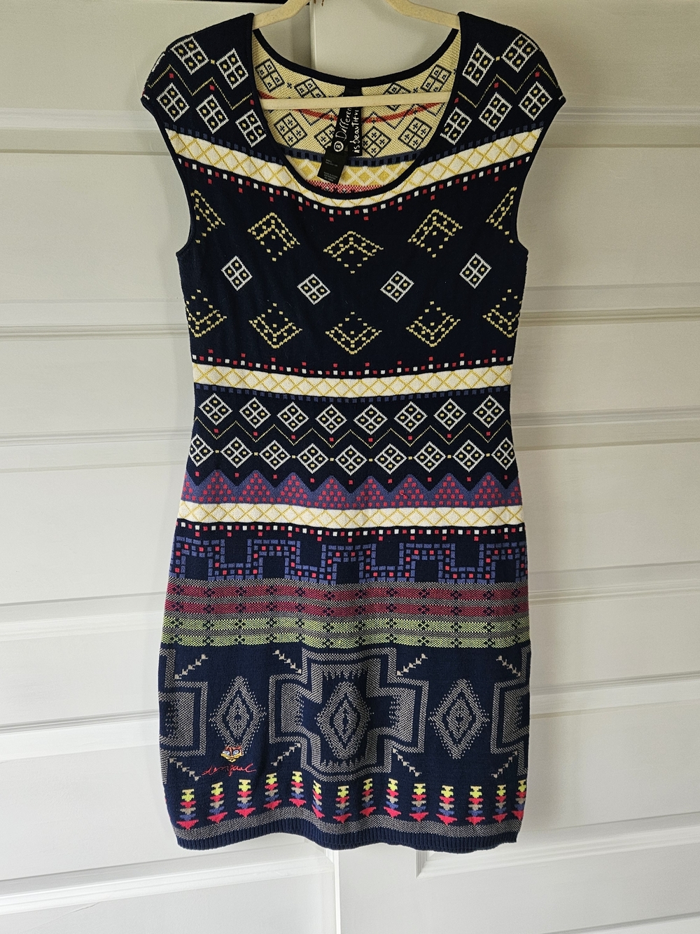 Desigual Cotton Geometric Mini Dress M Fits Like Small Boho Aztec Knit